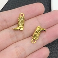 DIY jewelry charm set with two gold-finished western cowboy boots pendants - Antique Gold Boots (19253)
