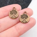 Twee antieke bronzen levensboom hangers voor doe-het-zelf sieraden en sleutelhangers - Antieke Ronde Levensboom (19936)