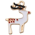 Colgante de reno navideño esmaltado con base dorada para creación de joyas DIY - Ciervo de Navidad Rojo Blanco con Brillantes (16x23mm)