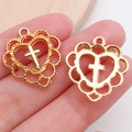Gouden hart kruis bedeltjes met korrelige en gladde afwerking voor DIY-sieraden - KC Goud Hol Hart Kruis (20329)