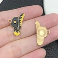 DIY black cowboy hat pendant with yellow flame and gold star details, front and back - Black Enamel Cowboy Hat (21137)