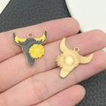 DIY black enamel bull head charm with yellow sunflower detail for jewelry making - Black Enamel Bull Head with Flower (21138)