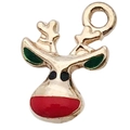 Colgante navideño de reno Rudolph dorado con esmalte rojo y verde para bisutería DIY - Cabeza de Ciervo Navideño (11x17mm)