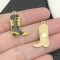 Enamel cowboy boot charm with black pattern and golden textured back for DIY jewelry - Black Enamel Cowboy Boots (21139)