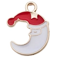 Colgante de Papá Noel en luna creciente de esmalte dorado para creación de joyas de Navidad - Luna de Navidad Roja Blanca (15x20mm)