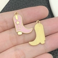 Pink enamel western boot pendant with gold star detail for DIY jewelry making - Pink Enamel Cowboy Boots (21153)
