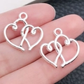 Zilveren holle dubbele hart hanger met ring voor het maken van DIY-sieraden - Glanzend Zilveren Dubbel Hart (19958)