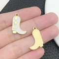 White enamel cowboy boot pendant with gold star for DIY jewelry crafts - White Enamel Cowboy Boots (21155)