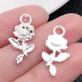 Zilveren vintage rozen hanger met realistische bloemdetails en een ophangring voor sieraden - Bright Silver Rose (21x10mm)