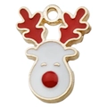 Colgante de reno navideño en esmalte dorado para creación de joyas DIY y artesanía - Cabeza de Ciervo Navideño Blanca (13x17mm)