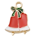 Colgante de campana de Navidad en esmalte rojo con lazo verde para joyería artesanal - Campana de Navidad Roja (15x20mm)