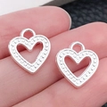 Zilveren hartvormige hangers met stippenpatroon voor doe-het-zelf sieraden - Glanzend Zilveren Hart (19960)