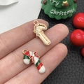 Colgante de bastón de caramelo navideño con lazo rojo y cristales para joyas DIY - Bastón de Caramelo de Navidad de Esmalte Oro KC