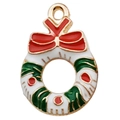 Colgante corona de Navidad con lazo rojo y esmalte para joyería personalizada - Corona de Navidad Verde (16x23mm)