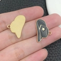 Black enamel cowboy hat charm with gold star and textured back for DIY jewelry - Black Enamel Cowboy Hat (21158)