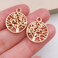 Goudkleurige Levensboom hanger van legering voor DIY-sieraden en armbanden - KC Goud Ronde Levensboom (19908)