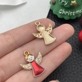 Kerstengel hanger met rood emaille en strassteentjes voor DIY sieraden maken - Rode Emaille Kerst Engel
