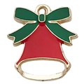 Colgante de campana navideña en esmalte rojo con lazo verde y metal dorado para DIY - Campana de Navidad Roja (11x9mm)