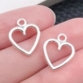 Heldere zilveren holle hartbedeltjes van legering voor DIY sieraden en accessoires - Glanzend Zilveren Hart (19963)