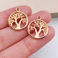 Set van twee vergulde Levensboom-hangers voor DIY-sieraden en armbanden - KC Goud Ronde Levensboom (19910)