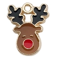 Colgante de reno navideño dorado con esmalte para creación de joyas y pulseras - Cabeza de Ciervo Navideño Marrón (12x9mm)