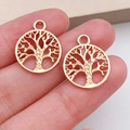 Gedetailleerde gouden levensboom hanger voor DIY-sieraden en armband accessoires - KC Goud Ronde Levensboom (19912)