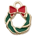 Colgante de corona de Navidad con lazo rojo y esmalte verde para joyería DIY - Corona de Navidad Redonda Roja Verde (10x7mm)