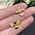 Colgantes de abeja en metal dorado y esmalte amarillo para joyería DIY - Dije de Abeja de Esmalte Amarillo (21125)