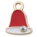 Colgante de campana navideña dorada con esmalte rojo y blanco y un pequeño diamante falso - Campana de Navidad Roja (7x5mm)
