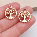 Gouden legering Levensboom holle ronde hangers voor het maken van sieraden en accessoires - KC Goud Ronde Levensboom (19913)