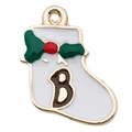 Colgante navideño de calcetín con letra B en esmalte blanco y metal dorado para joyas - Calcetín de Navidad Blanco (21x16mm)