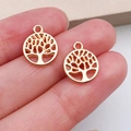Twee gouden Levensboom bedeltjes voor DIY sieraden in de hand voor de juiste maat - KC Goud Ronde Levensboom (19915)