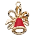 Colgante navideño de campana en aleación dorada con esmalte rojo y lazo para joyería - Campana de Navidad Roja (15x21mm)