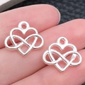 Zilveren hangers met vervlochten harten en oneindigheidssymbool voor DIY sieraden - Glanzend Zilveren Hart (19971)