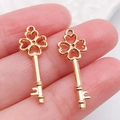 Colgantes de llave trébol de corazón dorado vintage para accesorios de joyería DIY - Llave Oro KC (20997)