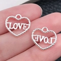 Zilveren hartvormige bedel met LOVE-letters en touwtextuur voor DIY sieraden - Glanzend Zilveren Love Hart (19972)