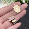 Colgante tarro de miel de aleación con esmalte amarillo y baño de oro para joyería DIY - Tarro de Esmalte Marrón (21130)