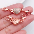 Rose gold heart magnetic lobster clasps with pavé rhinestones for DIY jewelry - Rose Gold Rhinestone Heart Magnetic Connector (21201)
