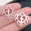 Zilveren hart-kruis hangers met matte en gepolijste afwerkingen voor DIY-sieraden - Helder Zilver Hol Hart Kruis (20362)