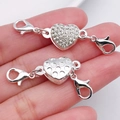 Silver lobster clasp heart connector with rhinestones for DIY jewelry making - Bright Silver Rhinestone Heart Magnetic Connector (21202)