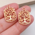 Gouden rechthoekige Levensboom hanger voor het maken van eigen DIY sieraden - KC Gouden Vierkante Levensboom (19920)