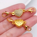 Golden heart magnetic jewelry clasps with rhinestones and lobster claws for DIY bracelets - Gold Rhinestone Heart Magnetic Connector (21203)