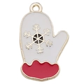 Colgante de guante de Navidad esmaltado con copo de nieve para bisutería artesanal - Guante de Navidad Blanco (15x25mm)
