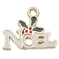Colgante navideño letra NOEL en aleación dorada con esmalte blanco y acebo - NOEL de Navidad Blanco (18x15mm)