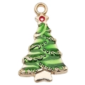 Colgante de árbol de Navidad con esmalte verde y marco de metal dorado para joyería DIY - Árbol de Navidad Verde (14x24mm)