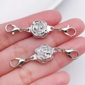Silver flower magnetic jewelry clasp with dual lobster claws for necklaces - Antique Silver Rose Magnetic Connector (21205)