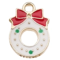 Colgante navideño esmaltado de corona con lazo rojo para joyería DIY y llaveros festivos - Corona de Navidad Blanca (10x15mm)