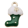 Colgante calcetín de Navidad en esmalte verde con copo de nieve dorado y purpurina - Calcetín de Navidad Verde (9x16mm)