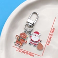 Christmas keychain with Santa Claus and Gingerbread Man enamel pendants in silver finish - Santa Lights Gingerbread Man U-Shape Keychain (ER846)