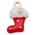 Colgante calcetín navideño en esmalte rojo y blanco para creación de pulseras DIY - Calcetín de Navidad Rojo (9x16mm)